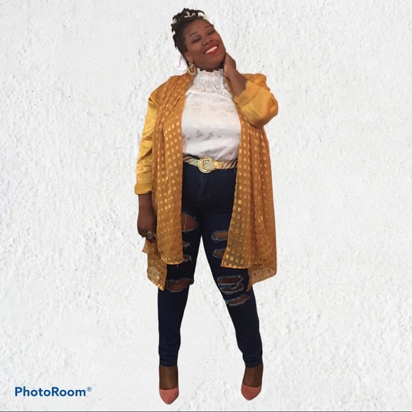 Sold! Yellow/Gold Jacket w/Built-in Tie/Scarf - Picture 14 of 16